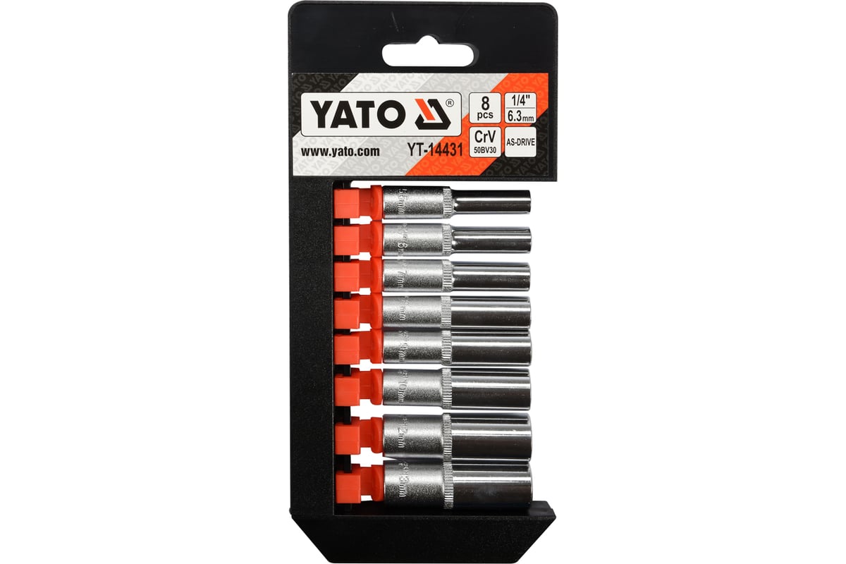 Набор торцевых головок удлинённых 1/4" YATO, 8 предметов