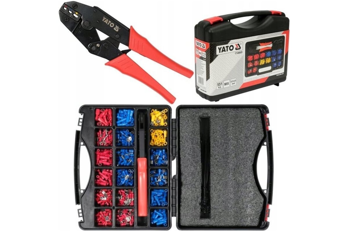 Набор изолированных кабельных наконечников с обжимными пассатижами YATO
