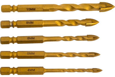 НАБОР СВЕРЛ ПО СТЕКЛУ/КЕРАМИКЕ D4.0 10.0ММ 5ШТ HEX YT-44809