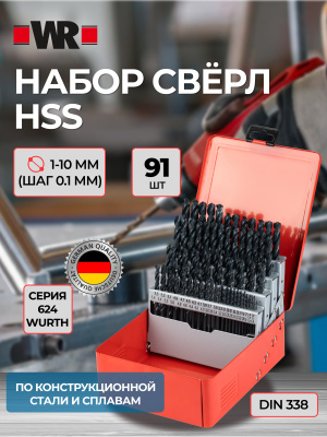 НАБОР СВЕРЛ HSS D338W D1 10 0.1 91ШТ   бывший арт. 0624000003
